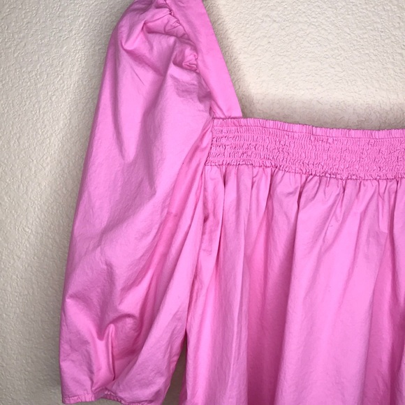 H&M Pink Poplin Puff Sleeve Blouse Size Small - Picture 12 of 12